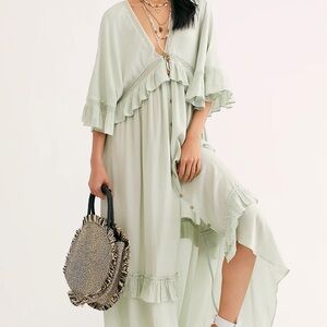 Free People NWOT Light Green Crochet Maxi Dress